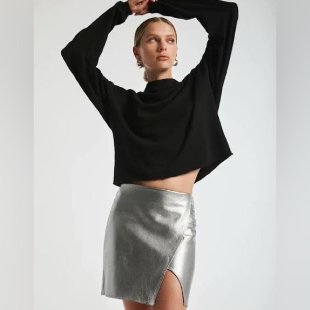 NWT Revolve Lanston Silver Metallic Mini Skirt Size L